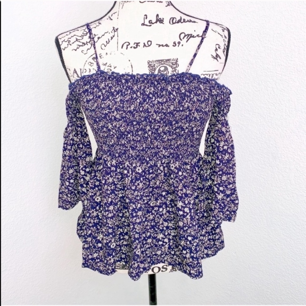Floral smocked off shoulder blouse- S